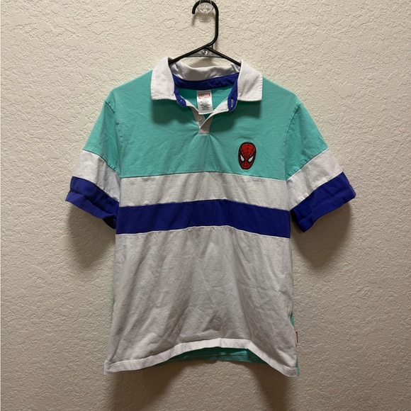 Marvel Other - Disney Parks Marvel Polo Shirt Adult L Blue &White Spiderman Embroidered